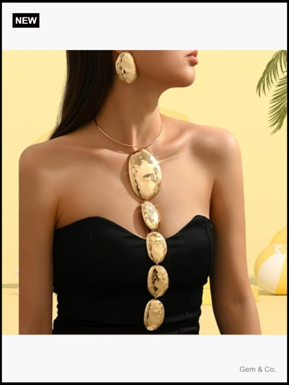 Gold Statement Earrings and Necklace Set Chunky Jewelry for Women - Picture 4 of 7